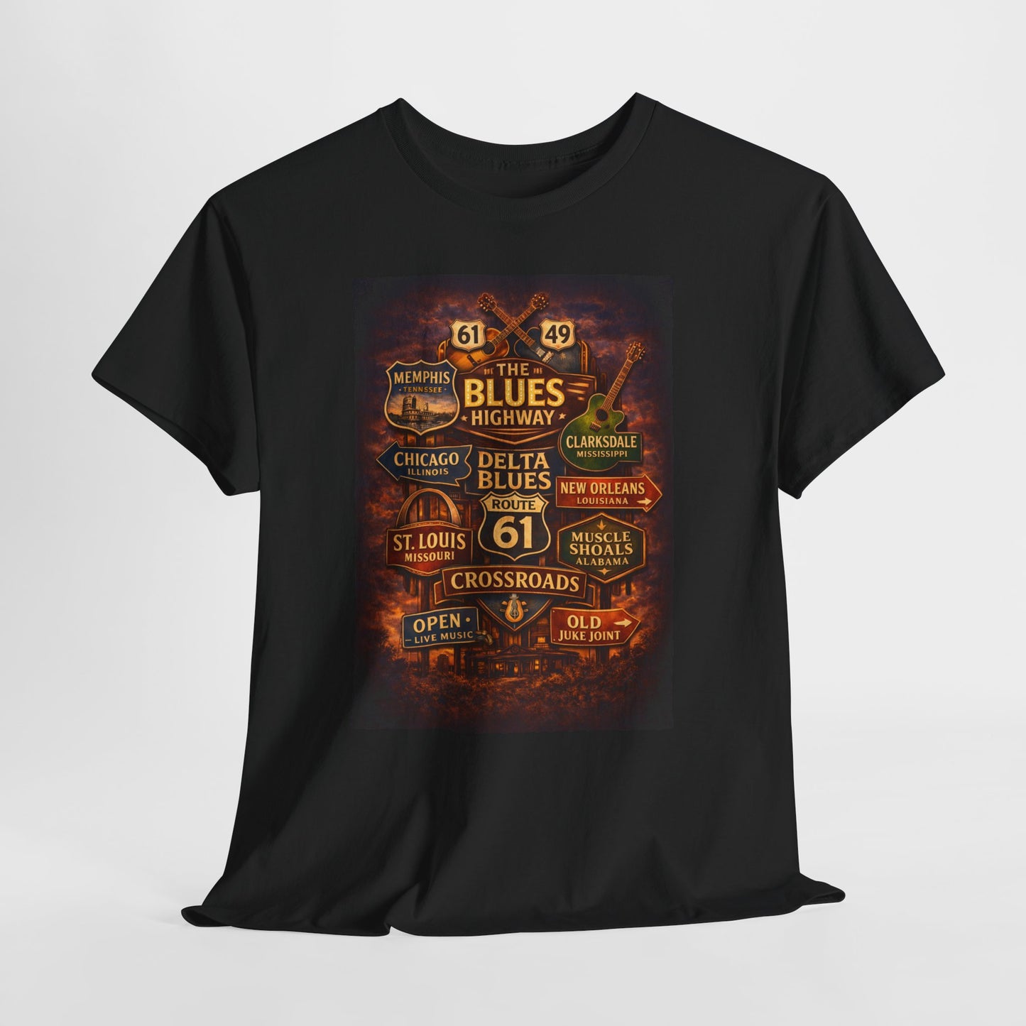 Delta Blues Music Tee | Mississippi Blues Streets, Vintage Blues Shirt