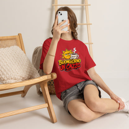Maglietta Ironica "Buongiorno Un Cazzo" | T-Shirt Divertente con Sole e Caffè | Idea Regalo Uomo Donna