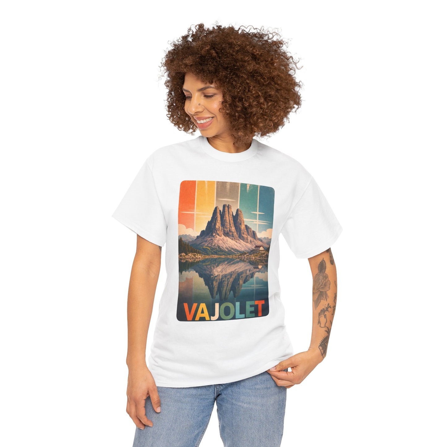 Dolomiti T-shirt, Torri del Vajolet Maglietta, Montagna Alpina Vintage, Paesaggio Lago, Idea Regalo Trekking