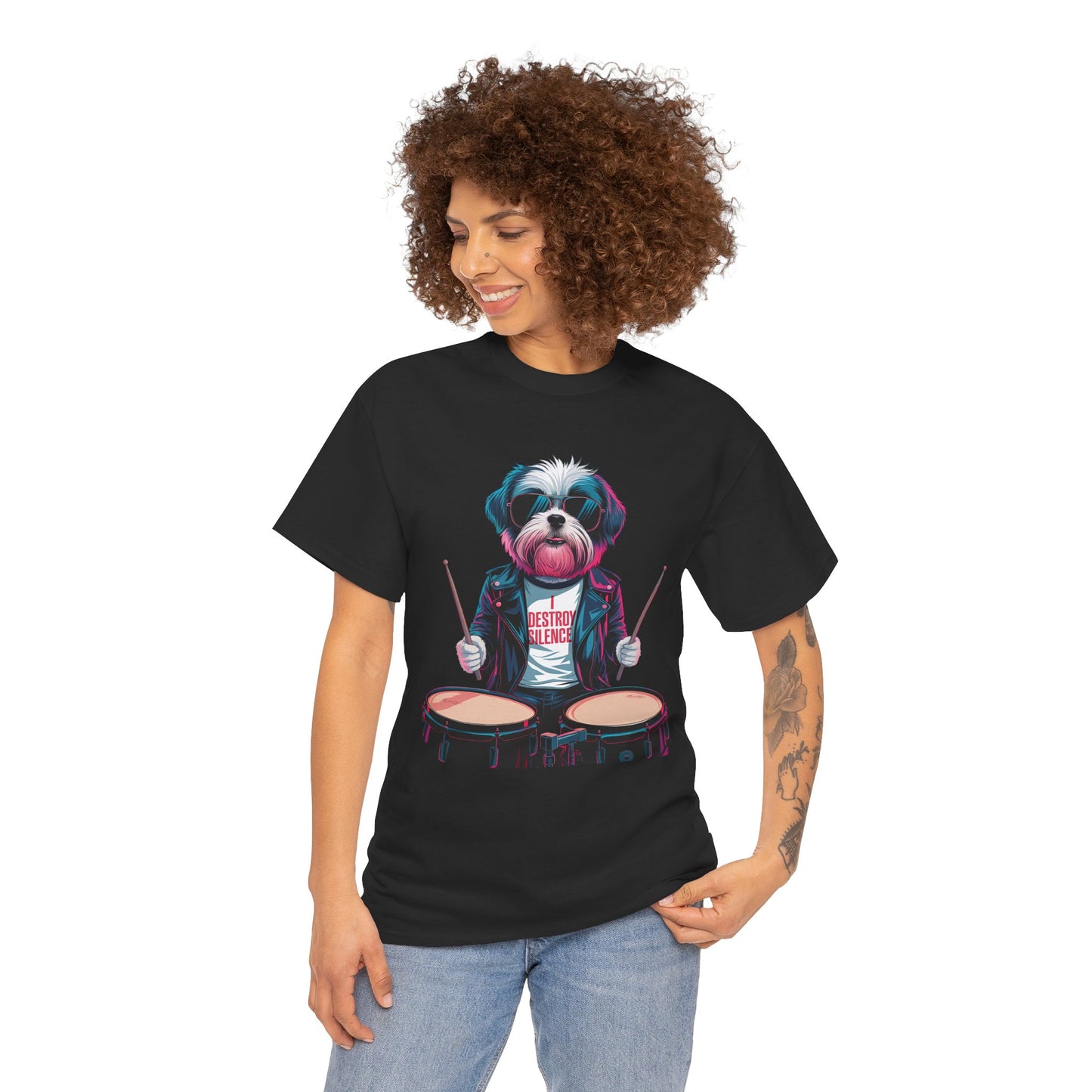 Dog Drummer T‑Shirt - Stylish Cane Batterista Maglietta for Shih Tzu & Pet Lovers