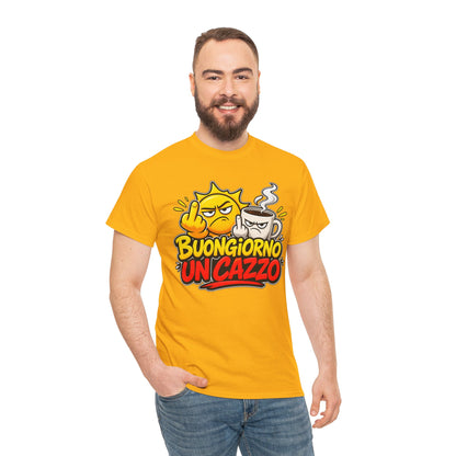 Maglietta Ironica "Buongiorno Un Cazzo" | T-Shirt Divertente Caffè e Sarcasmo