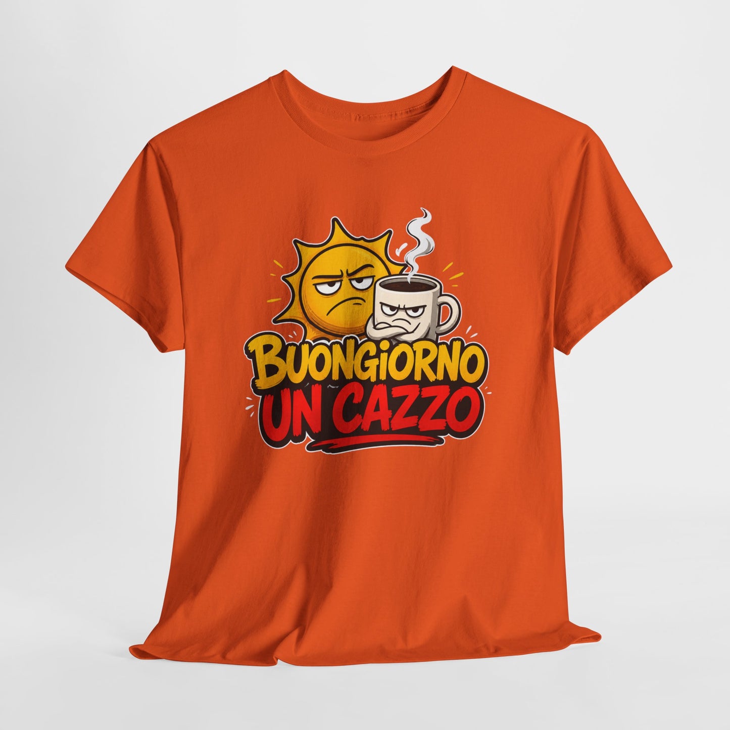 Maglietta Ironica "Buongiorno Un Cazzo" | T-Shirt Divertente con Sole e Caffè | Idea Regalo Uomo Donna