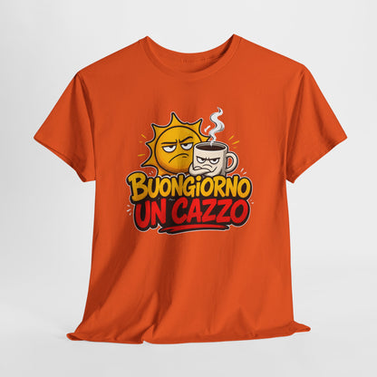 Maglietta Ironica "Buongiorno Un Cazzo" | T-Shirt Divertente con Sole e Caffè | Idea Regalo Uomo Donna