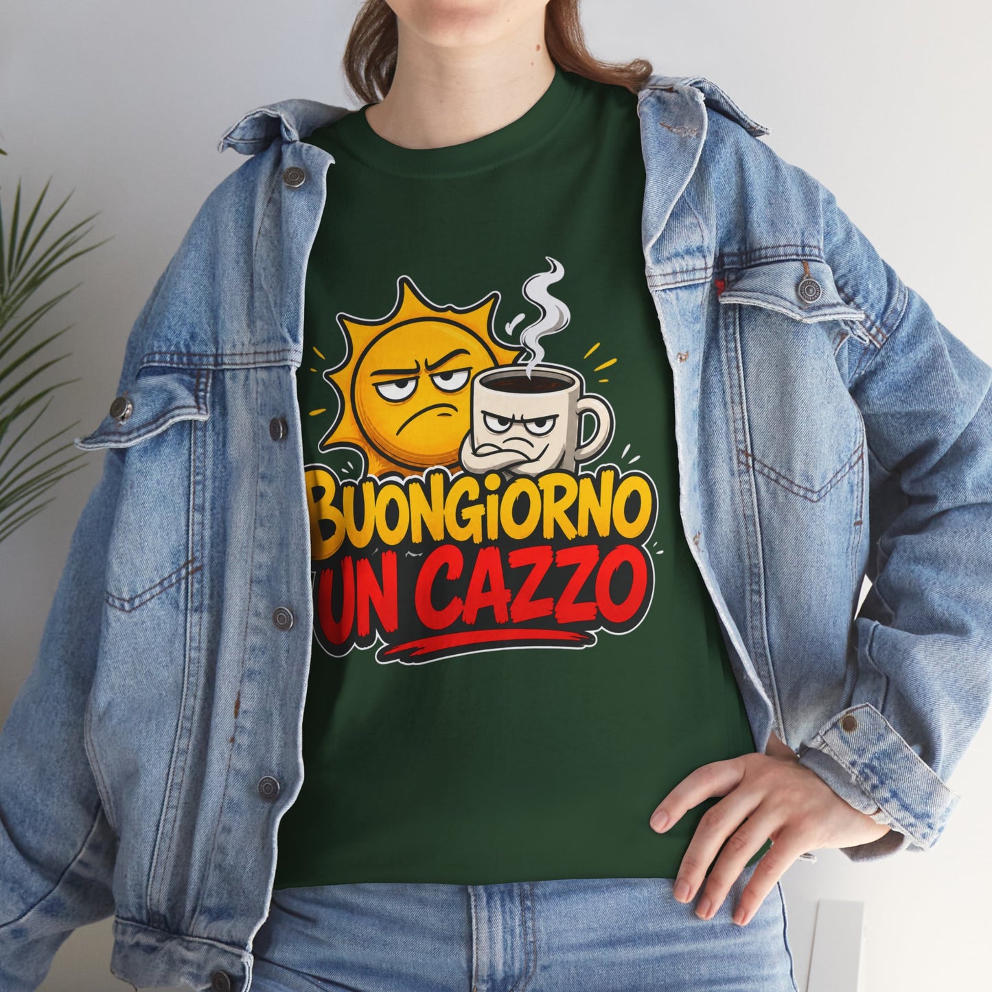 Maglietta Ironica "Buongiorno Un Cazzo" | T-Shirt Divertente con Sole e Caffè | Idea Regalo Uomo Donna
