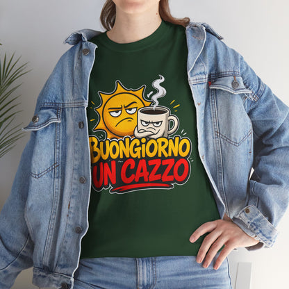 Maglietta Ironica "Buongiorno Un Cazzo" | T-Shirt Divertente con Sole e Caffè | Idea Regalo Uomo Donna