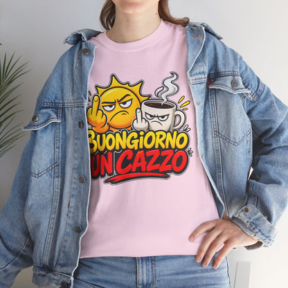Maglietta Ironica "Buongiorno Un Cazzo" | T-Shirt Divertente Caffè e Sarcasmo