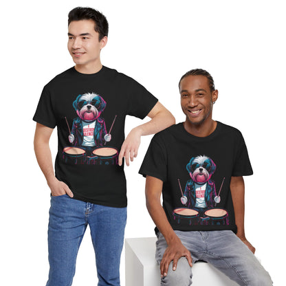 Dog Drummer T‑Shirt - Stylish Cane Batterista Maglietta for Shih Tzu & Pet Lovers