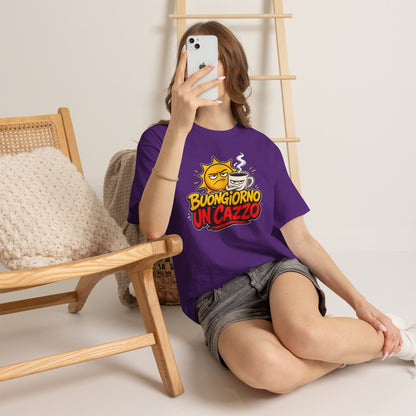 Maglietta Ironica "Buongiorno Un Cazzo" | T-Shirt Divertente con Sole e Caffè | Idea Regalo Uomo Donna
