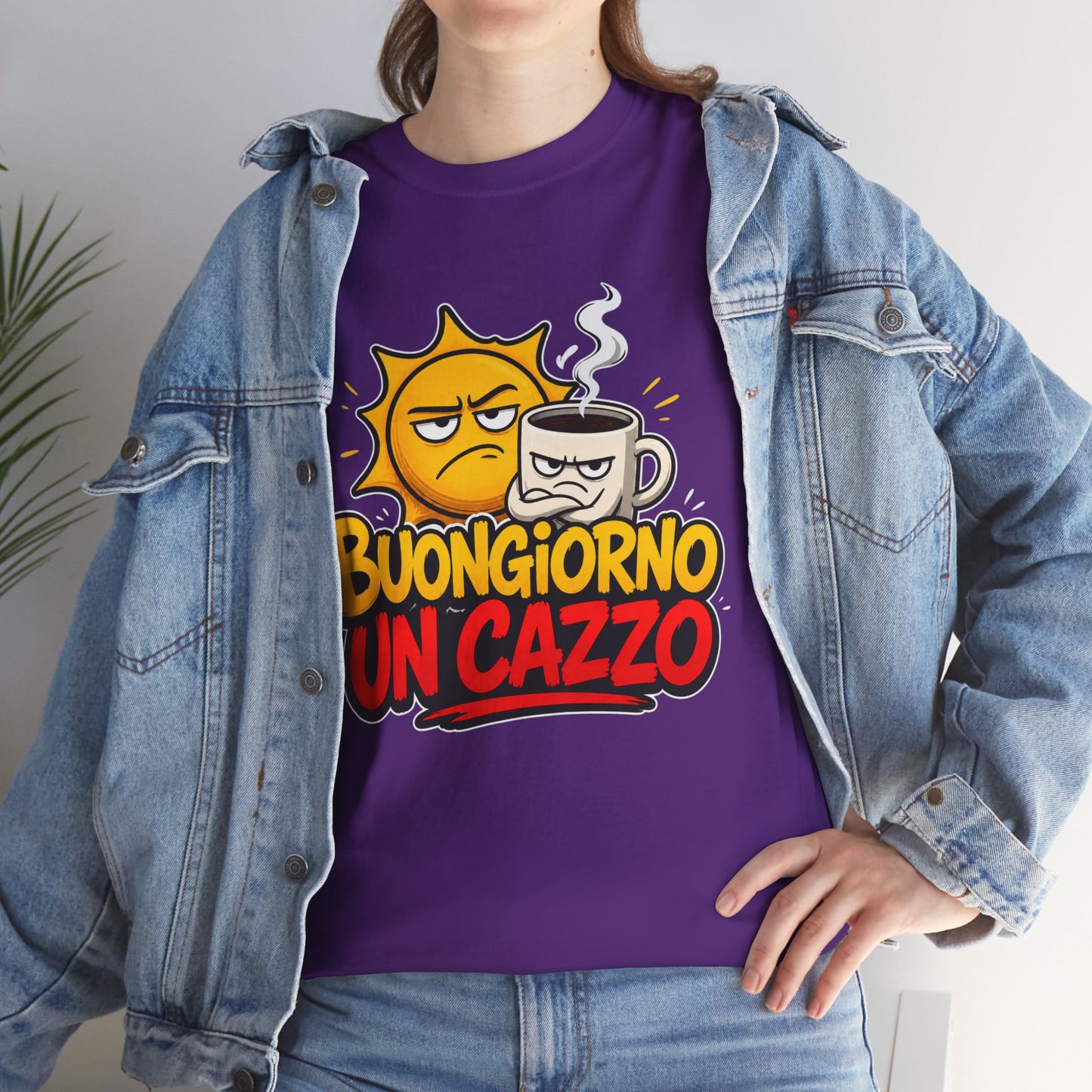 Maglietta Ironica "Buongiorno Un Cazzo" | T-Shirt Divertente con Sole e Caffè | Idea Regalo Uomo Donna