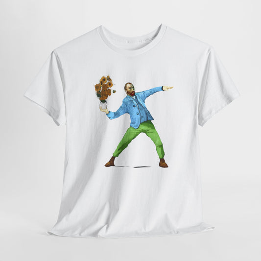 Maglietta Van Gogh, Maglietta Divertente Van Gogh, Sunflower Explosion Unisex Heavy Cotton Tee, Unique Art Design