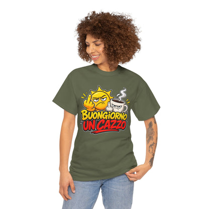 Maglietta Ironica "Buongiorno Un Cazzo" | T-Shirt Divertente Caffè e Sarcasmo