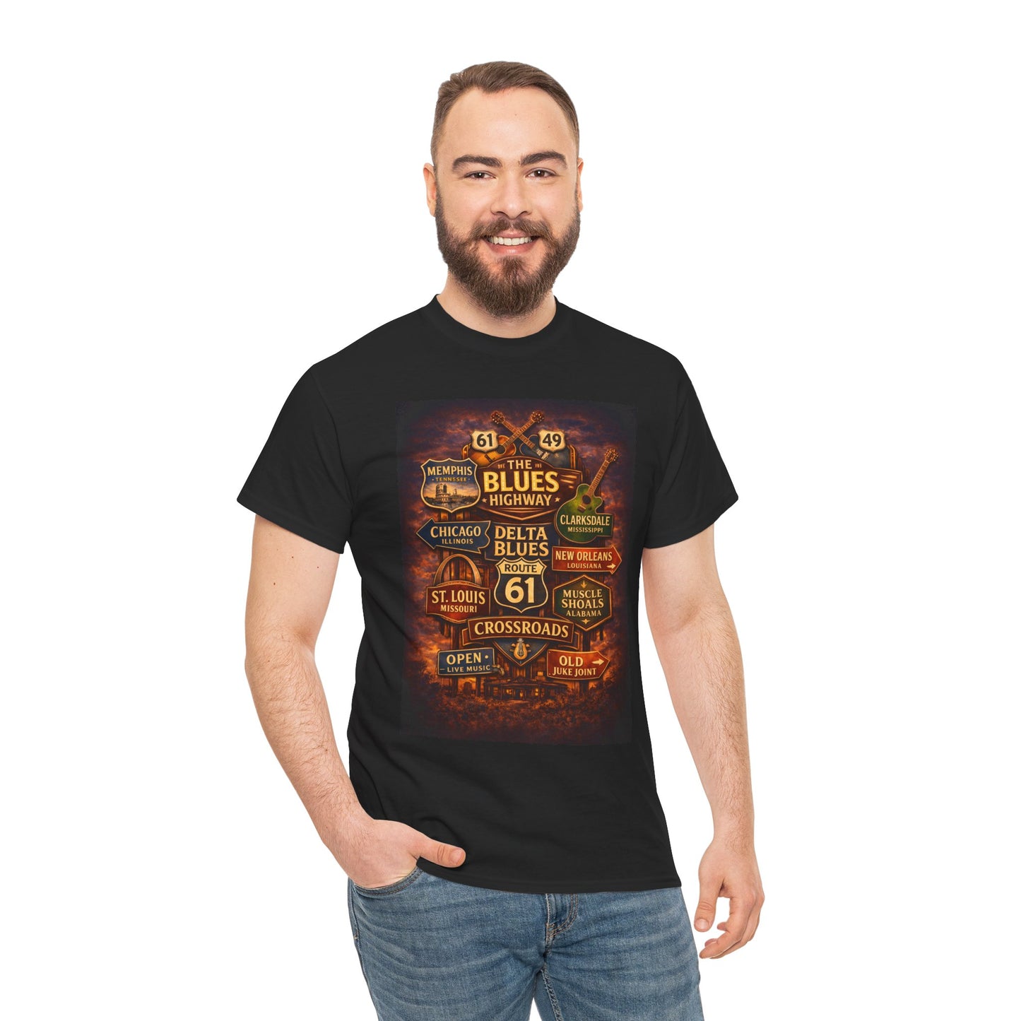 Delta Blues Music Tee | Mississippi Blues Streets, Vintage Blues Shirt