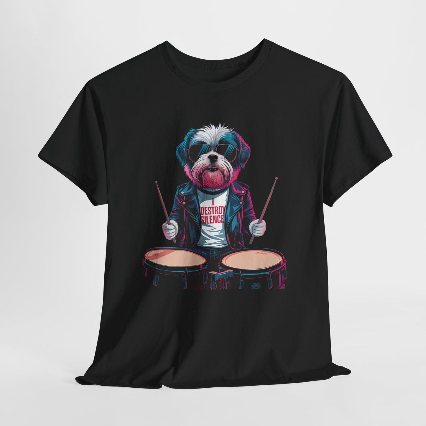 Dog Drummer T‑Shirt - Stylish Cane Batterista Maglietta for Shih Tzu & Pet Lovers