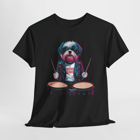 Dog Drummer T‑Shirt - Stylish Cane Batterista Maglietta for Shih Tzu & Pet Lovers