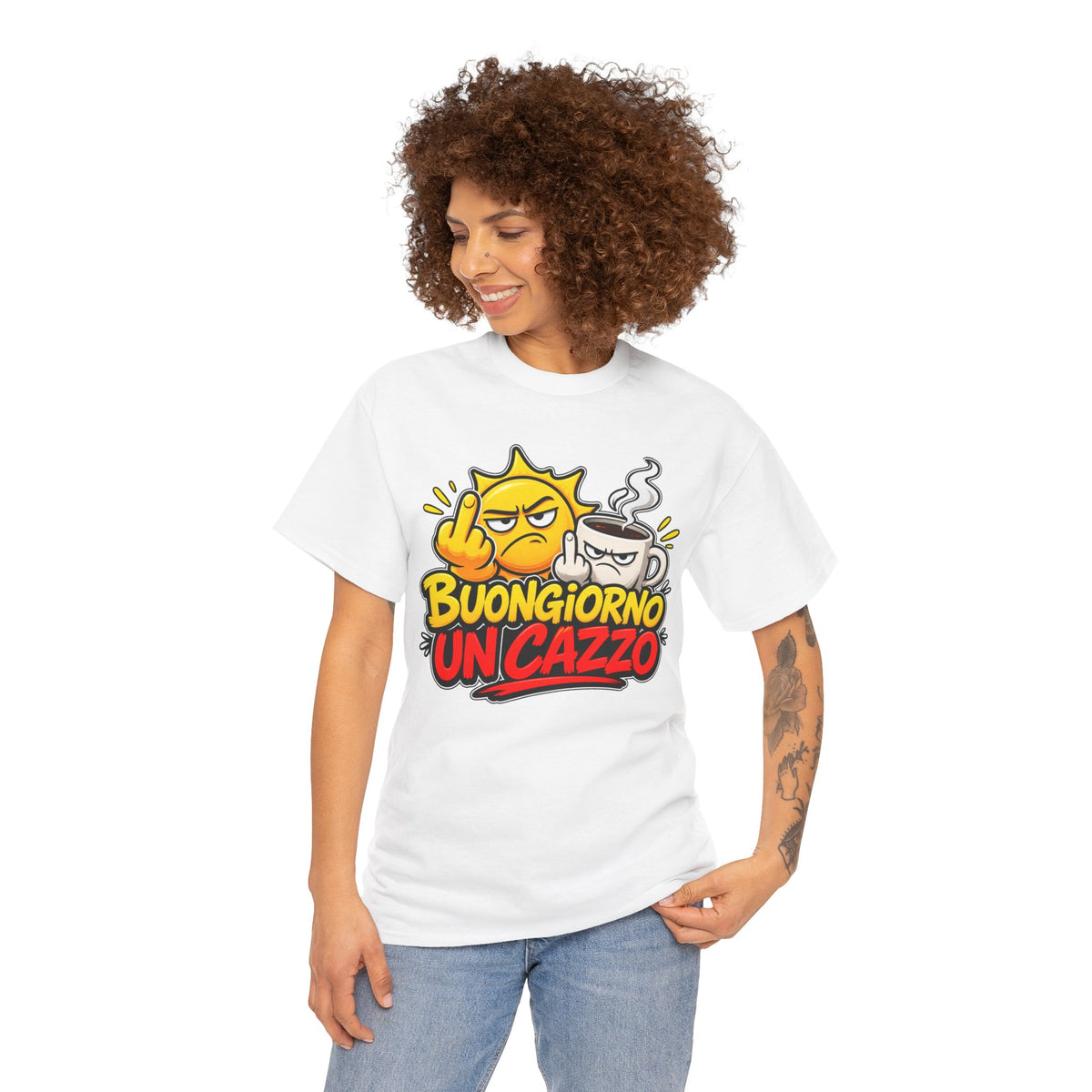 Maglietta Ironica "Buongiorno Un Cazzo" | T-Shirt Divertente Caffè e Sarcasmo