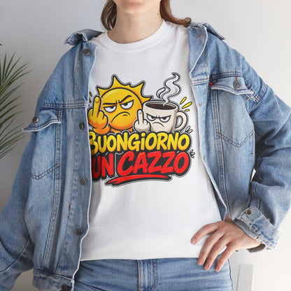 Maglietta Ironica "Buongiorno Un Cazzo" | T-Shirt Divertente Caffè e Sarcasmo