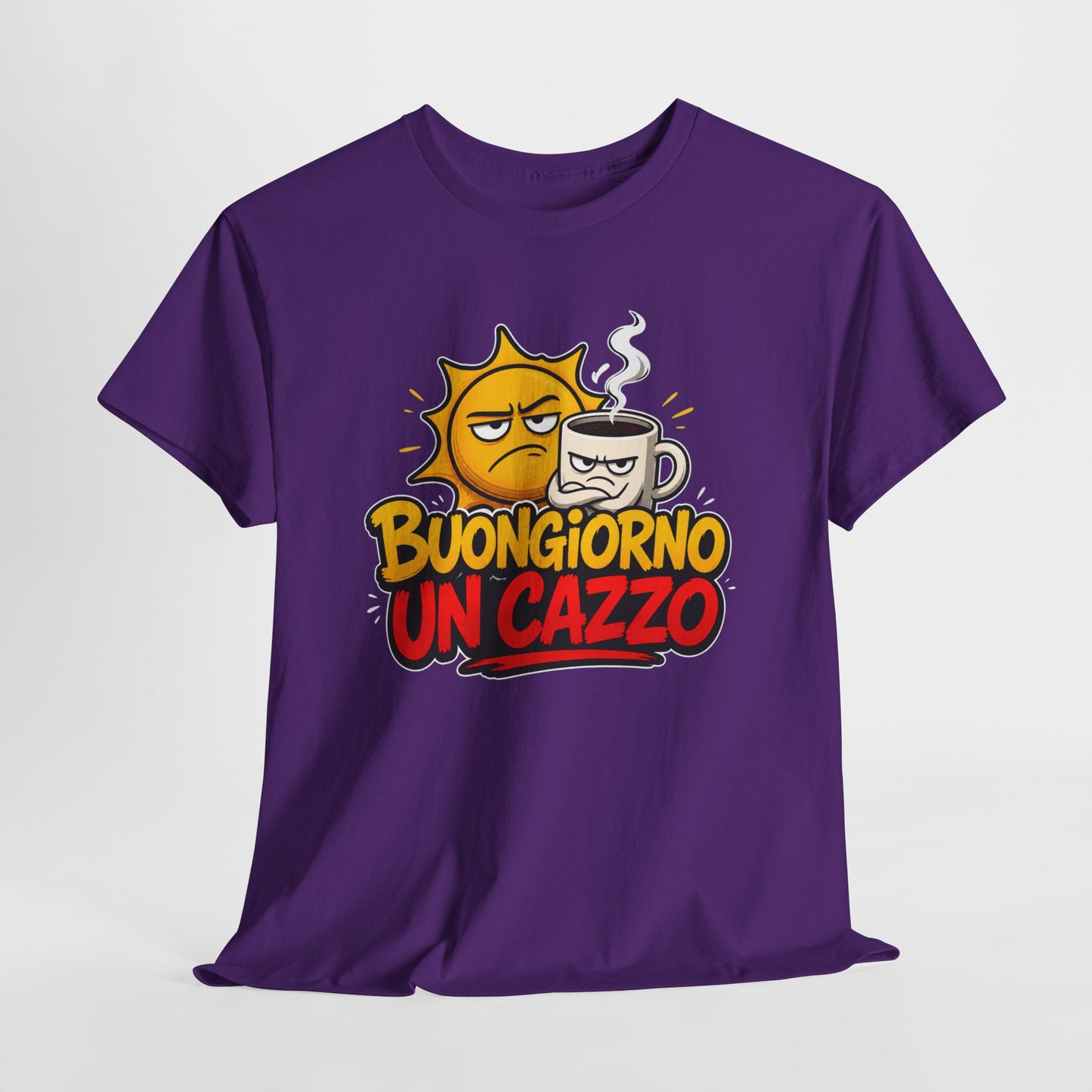Maglietta Ironica "Buongiorno Un Cazzo" | T-Shirt Divertente con Sole e Caffè | Idea Regalo Uomo Donna