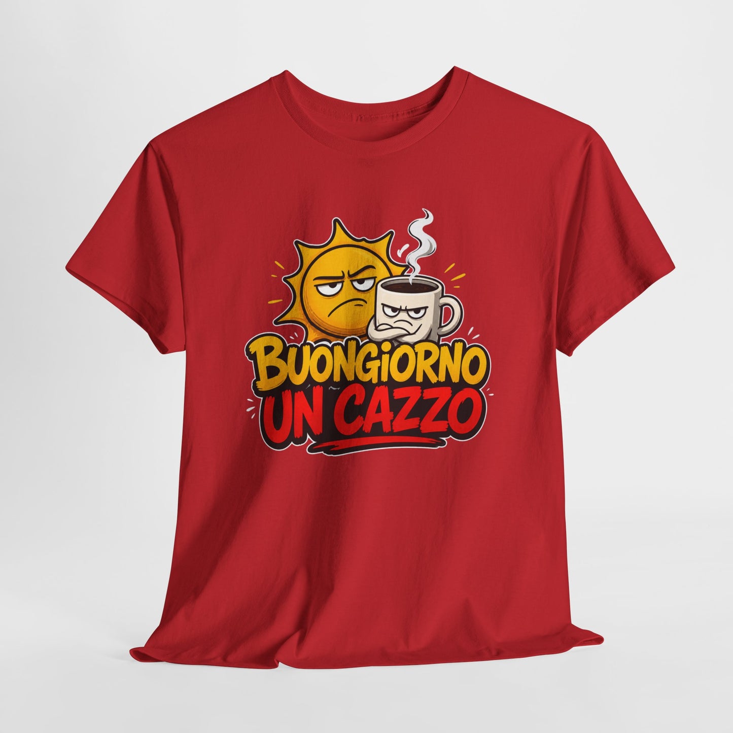 Maglietta Ironica "Buongiorno Un Cazzo" | T-Shirt Divertente con Sole e Caffè | Idea Regalo Uomo Donna