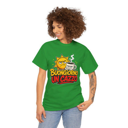 Maglietta Ironica "Buongiorno Un Cazzo" | T-Shirt Divertente con Sole e Caffè | Idea Regalo Uomo Donna