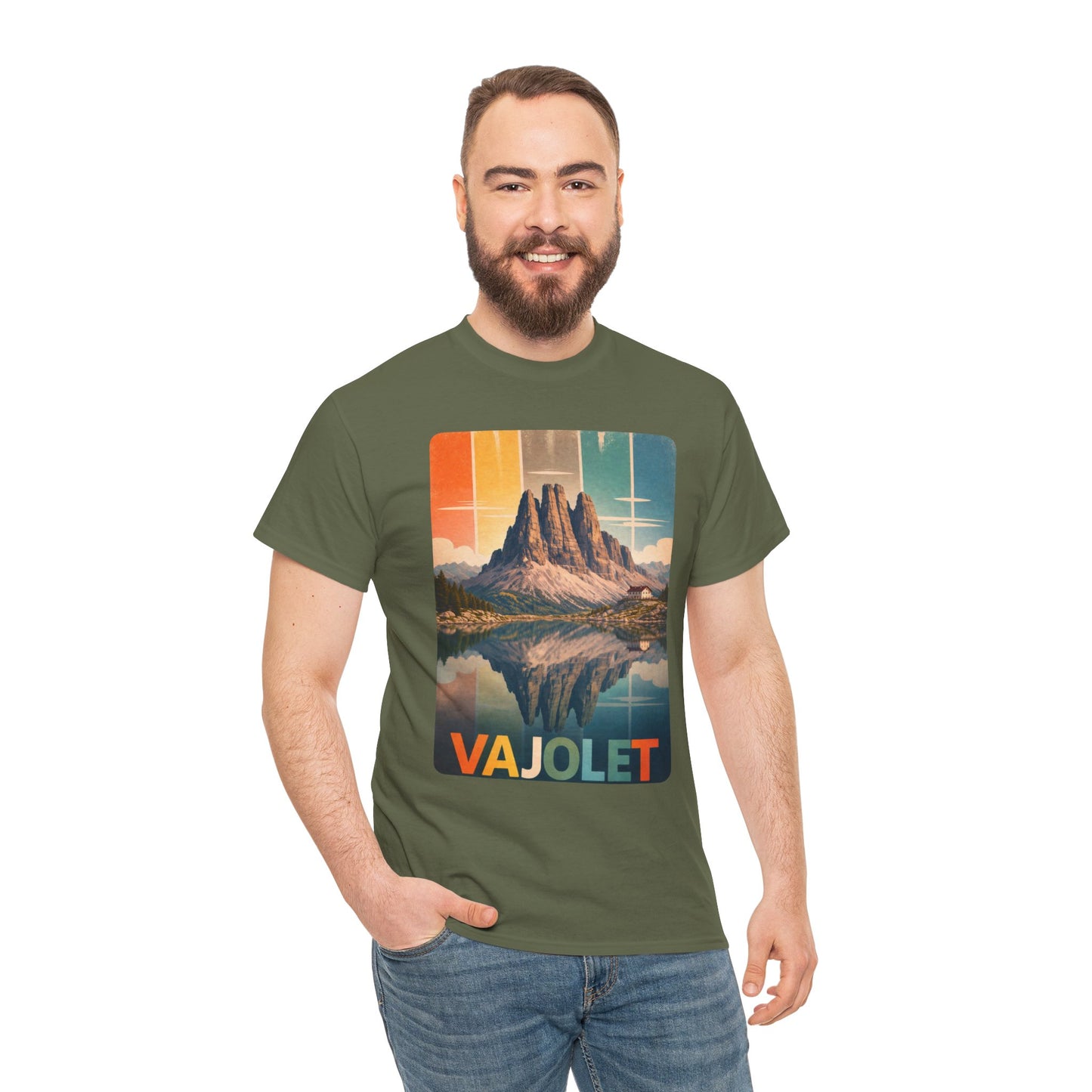 Dolomiti T-shirt, Torri del Vajolet Maglietta, Montagna Alpina Vintage, Paesaggio Lago, Idea Regalo Trekking