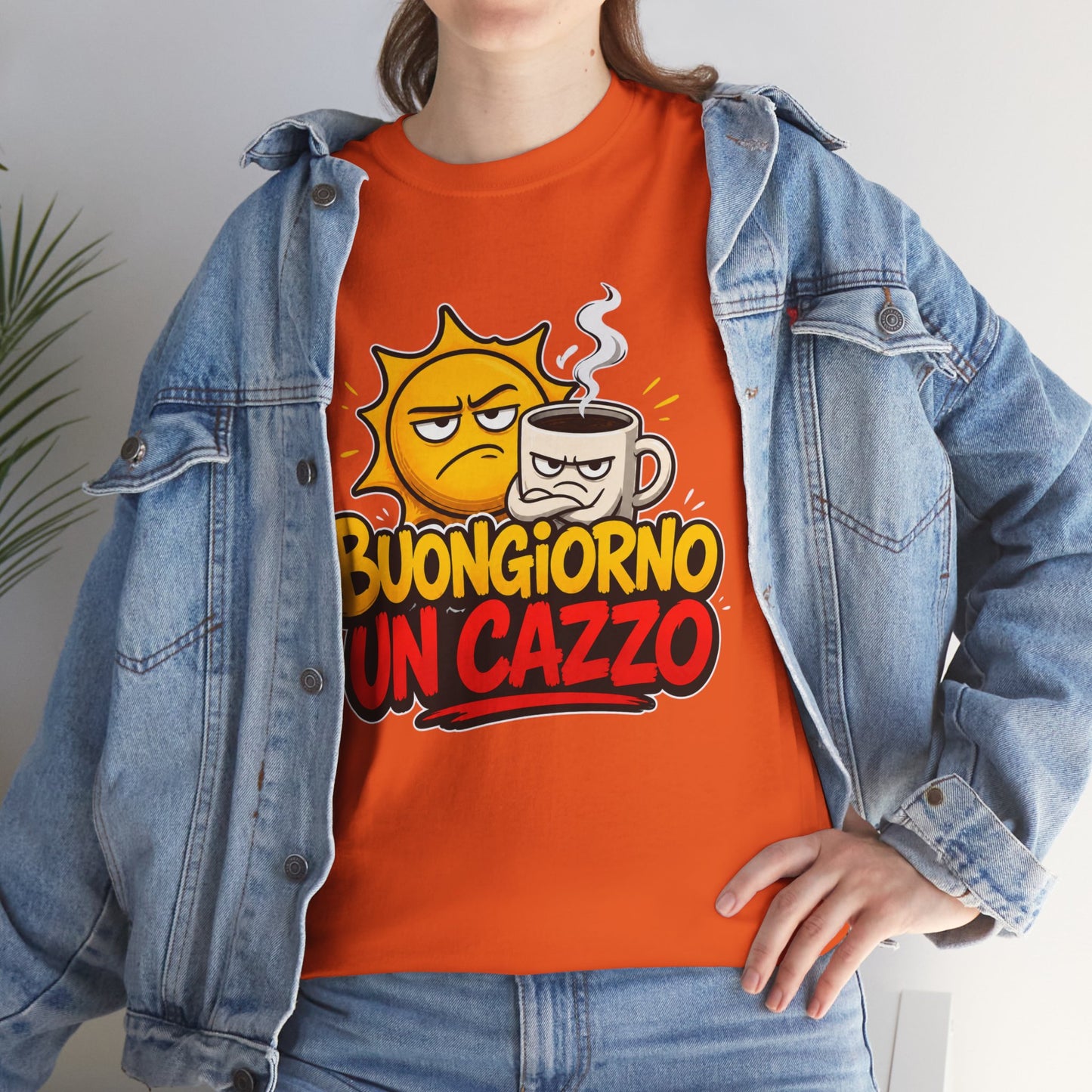 Maglietta Ironica "Buongiorno Un Cazzo" | T-Shirt Divertente con Sole e Caffè | Idea Regalo Uomo Donna