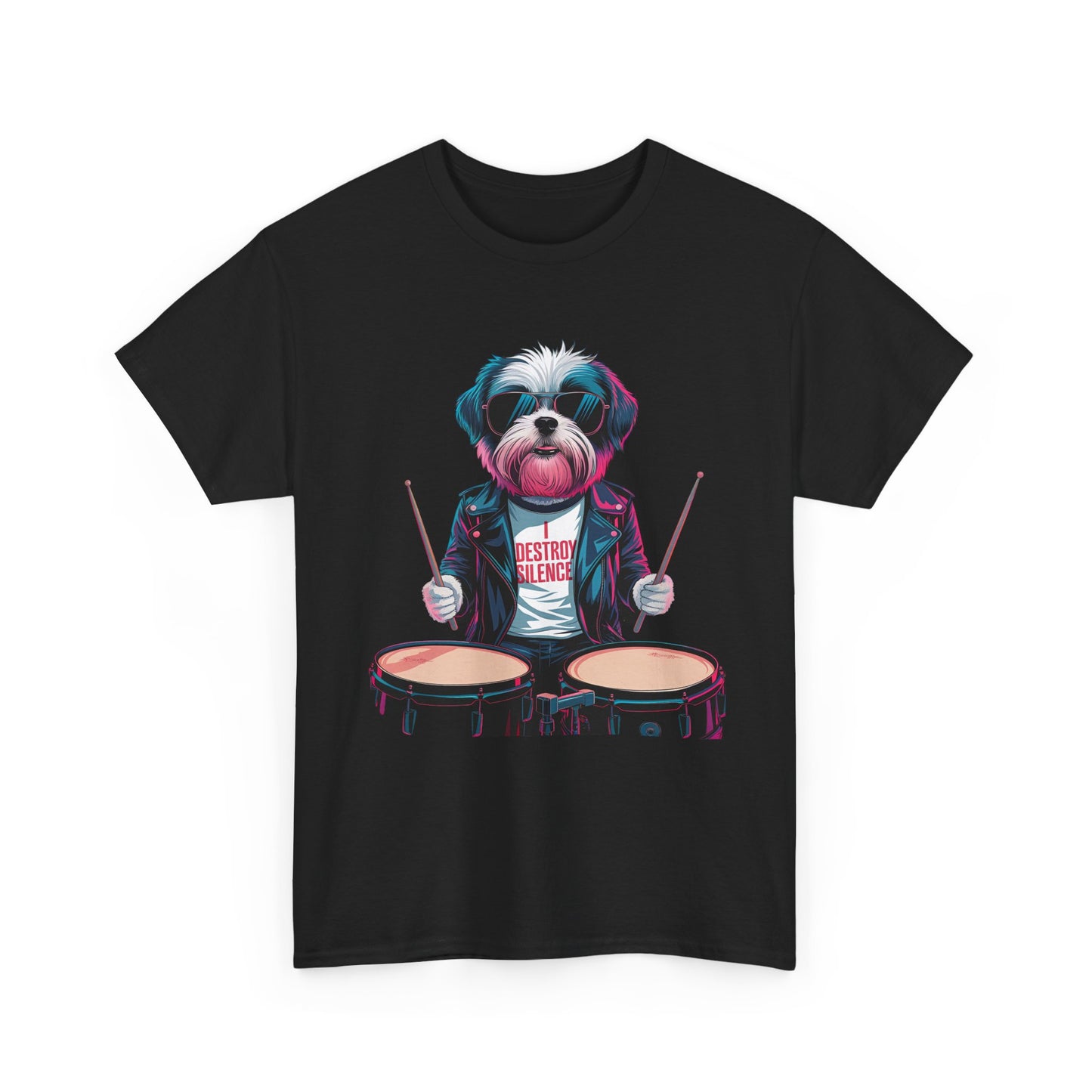 Dog Drummer T‑Shirt - Stylish Cane Batterista Maglietta for Shih Tzu & Pet Lovers