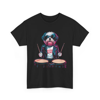 Dog Drummer T‑Shirt - Stylish Cane Batterista Maglietta for Shih Tzu & Pet Lovers