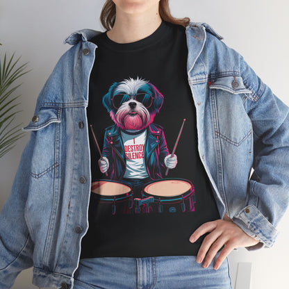 Dog Drummer T‑Shirt - Stylish Cane Batterista Maglietta for Shih Tzu & Pet Lovers