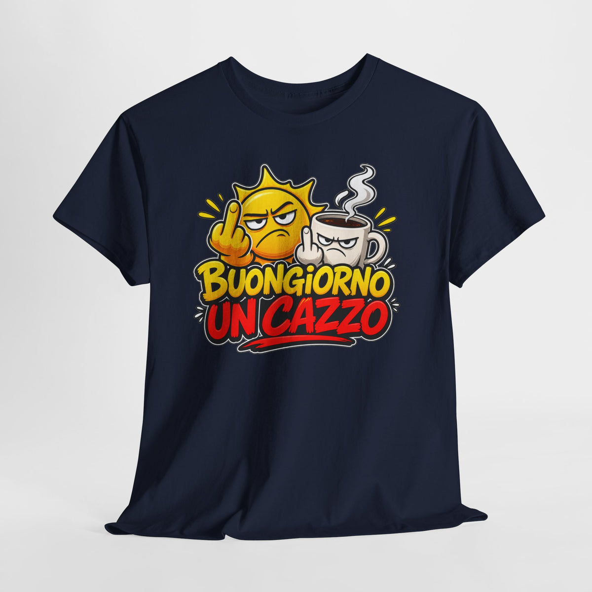 Maglietta Ironica "Buongiorno Un Cazzo" | T-Shirt Divertente Caffè e Sarcasmo