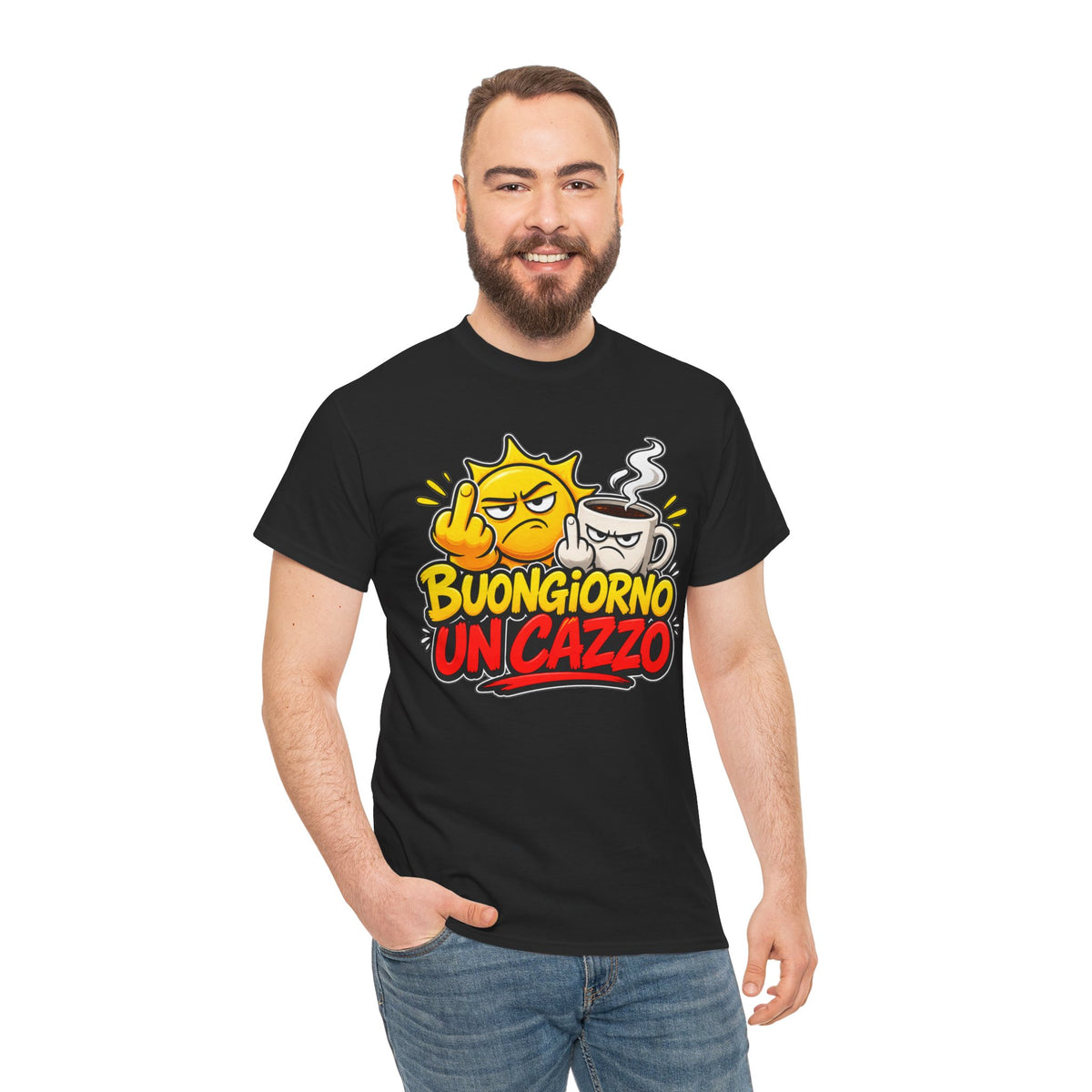 Maglietta Ironica "Buongiorno Un Cazzo" | T-Shirt Divertente Caffè e Sarcasmo