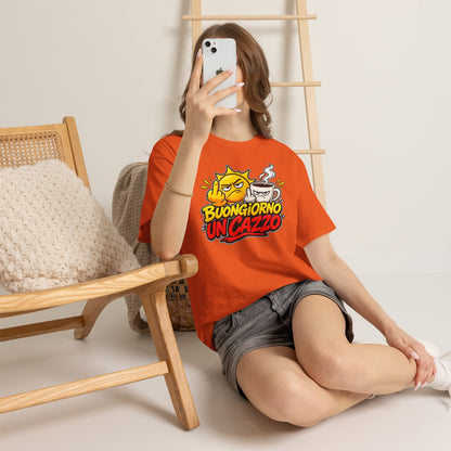 Maglietta Ironica "Buongiorno Un Cazzo" | T-Shirt Divertente Caffè e Sarcasmo