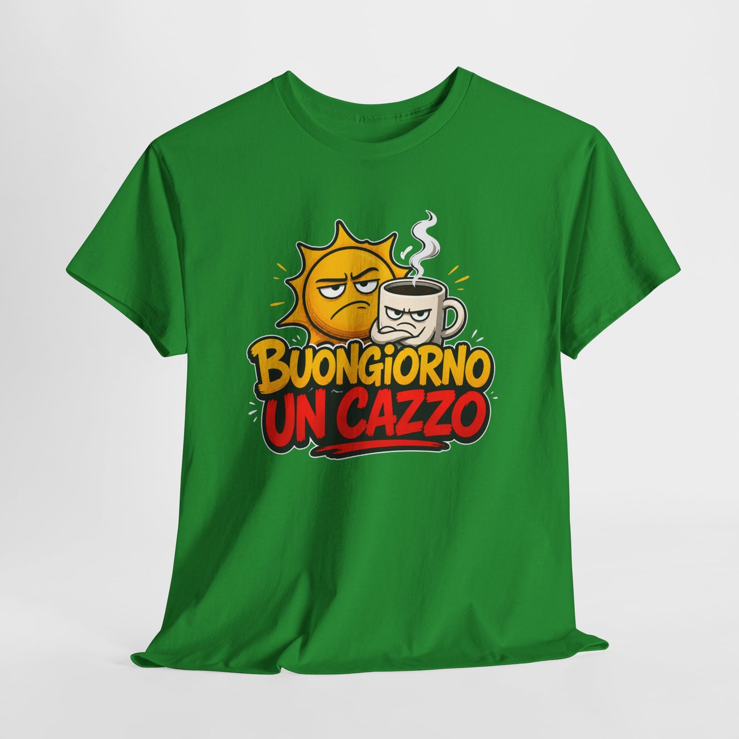 Maglietta Ironica "Buongiorno Un Cazzo" | T-Shirt Divertente con Sole e Caffè | Idea Regalo Uomo Donna