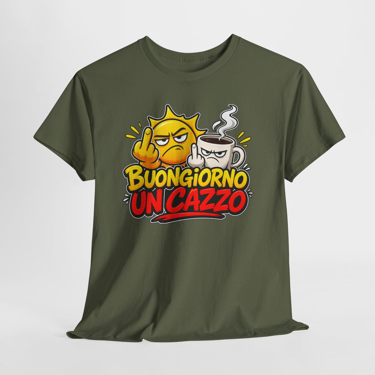 Maglietta Ironica "Buongiorno Un Cazzo" | T-Shirt Divertente Caffè e Sarcasmo
