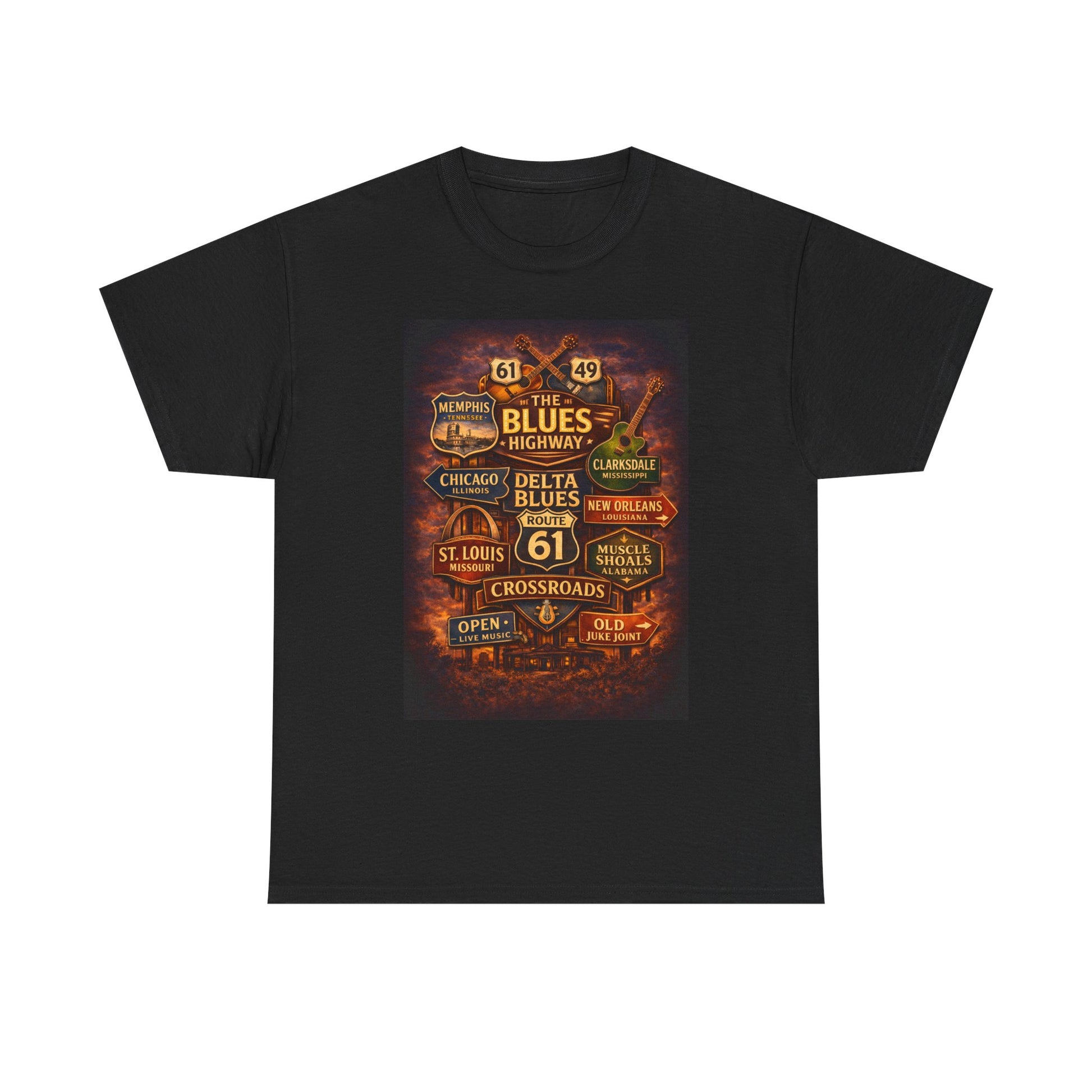Delta Blues Music Tee | Mississippi Blues Streets, Vintage Blues Shirt