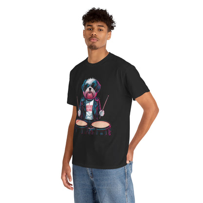 Dog Drummer T‑Shirt - Stylish Cane Batterista Maglietta for Shih Tzu & Pet Lovers