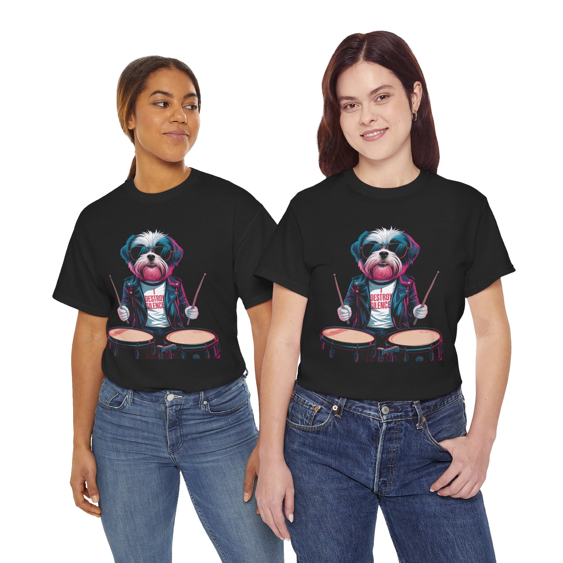 Dog Drummer T‑Shirt - Stylish Cane Batterista Maglietta for Shih Tzu & Pet Lovers