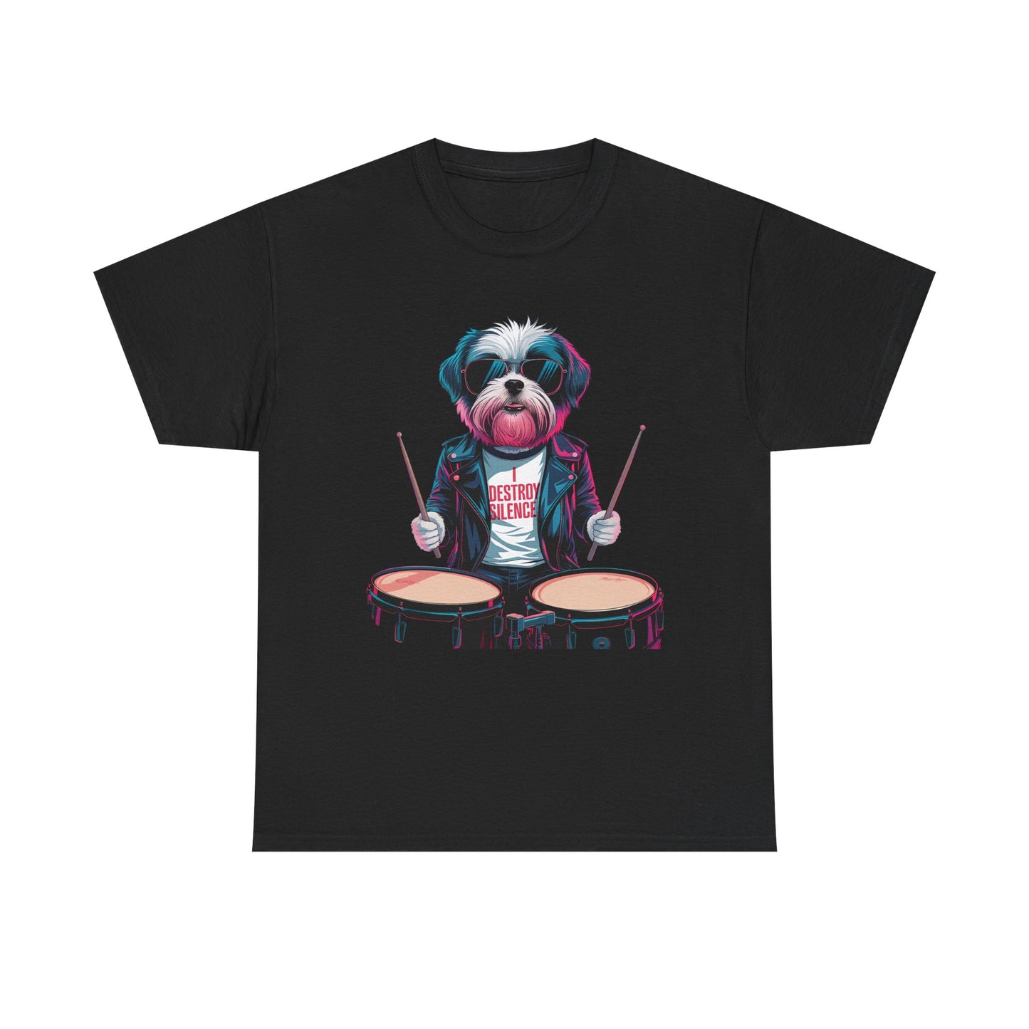 Dog Drummer T‑Shirt - Stylish Cane Batterista Maglietta for Shih Tzu & Pet Lovers