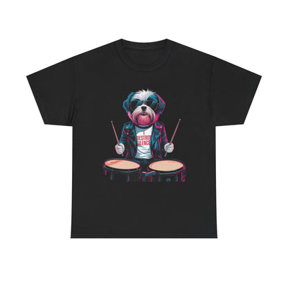 Dog Drummer T‑Shirt - Stylish Cane Batterista Maglietta for Shih Tzu & Pet Lovers