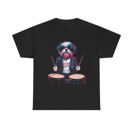 Dog Drummer T‑Shirt - Stylish Cane Batterista Maglietta for Shih Tzu & Pet Lovers