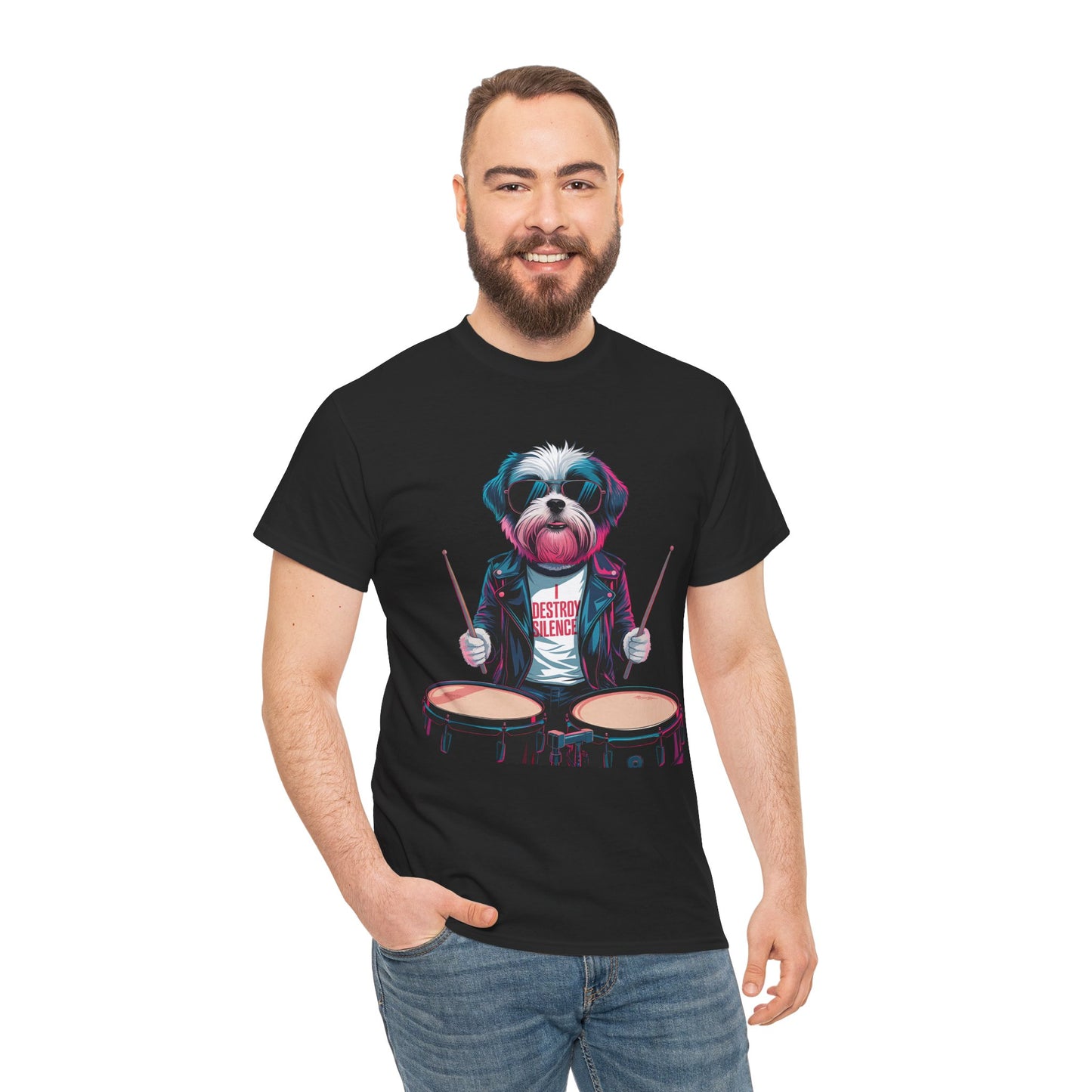 Dog Drummer T‑Shirt - Stylish Cane Batterista Maglietta for Shih Tzu & Pet Lovers