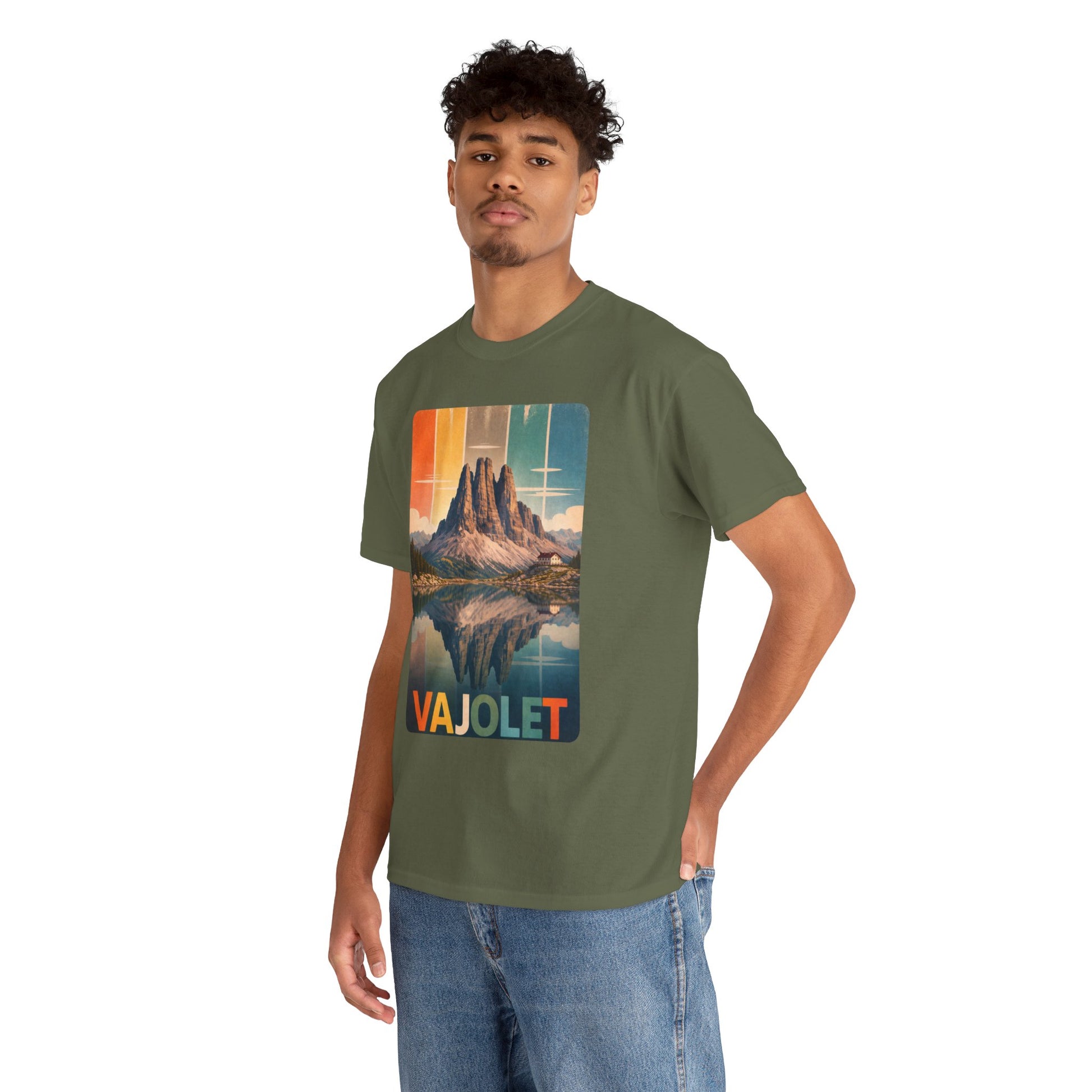 Dolomiti T-shirt, Torri del Vajolet Maglietta, Montagna Alpina Vintage, Paesaggio Lago, Idea Regalo Trekking