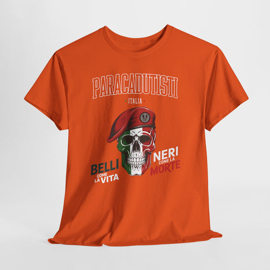 Maglietta Paracadutisti Folgore, Teschio con Motto Belli come la Vita Neri come la Morte Tee