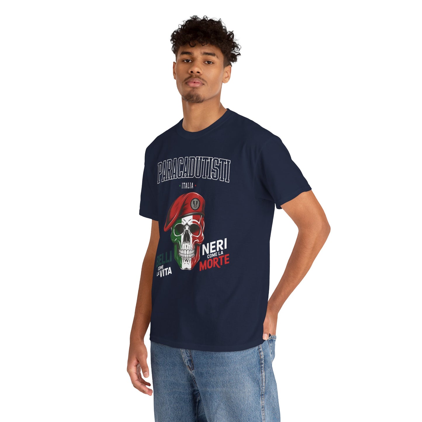Maglietta Paracadutisti Folgore, Teschio con Motto Belli come la Vita Neri come la Morte Tee