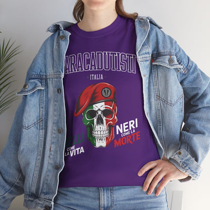 Maglietta Paracadutisti Folgore, Teschio con Motto Belli come la Vita Neri come la Morte Tee