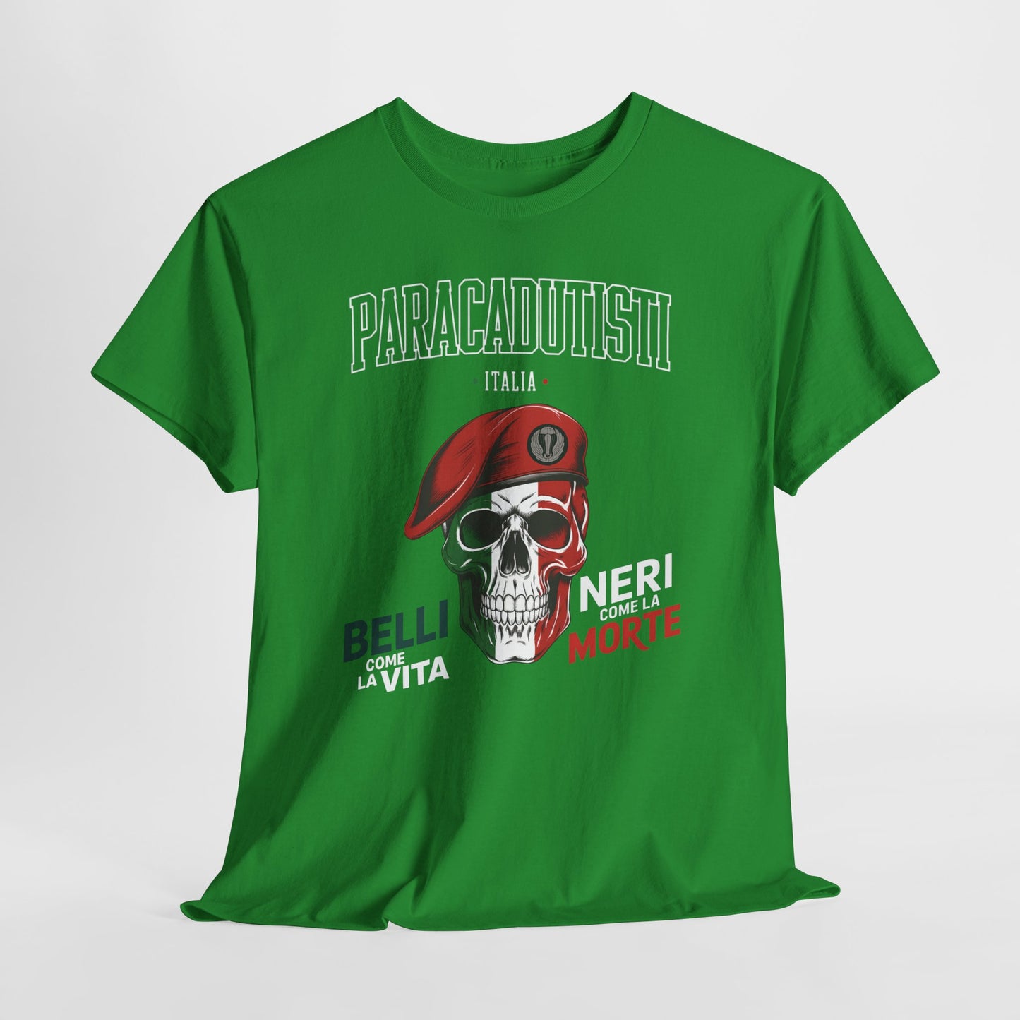 Maglietta Paracadutisti Folgore, Teschio con Motto Belli come la Vita Neri come la Morte Tee