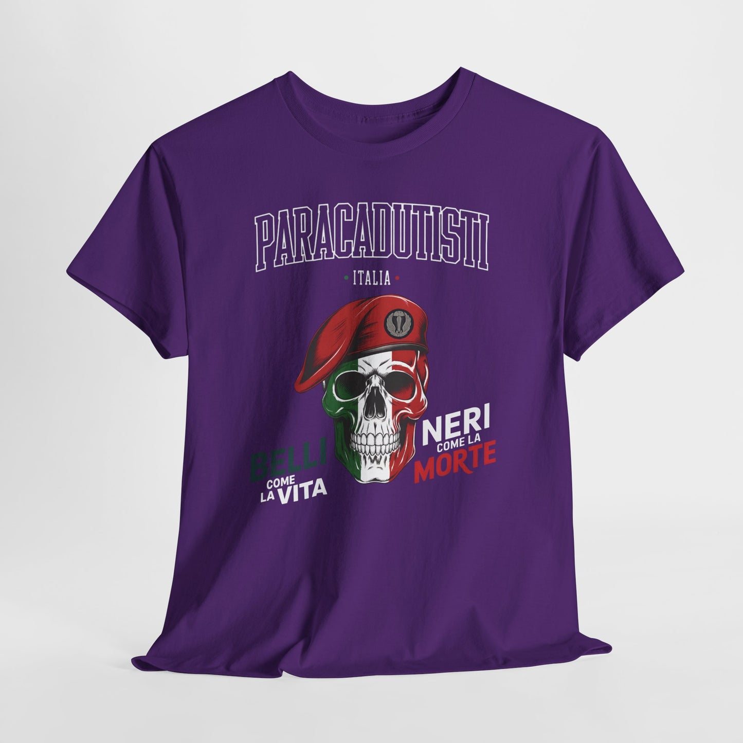 Maglietta Paracadutisti Folgore, Teschio con Motto Belli come la Vita Neri come la Morte Tee
