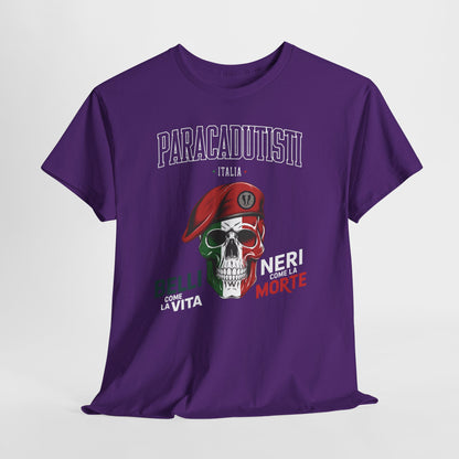 Maglietta Paracadutisti Folgore, Teschio con Motto Belli come la Vita Neri come la Morte Tee