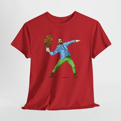 Maglietta Van Gogh, Maglietta Divertente Van Gogh, Sunflower Explosion Unisex Heavy Cotton Tee, Unique Art Design