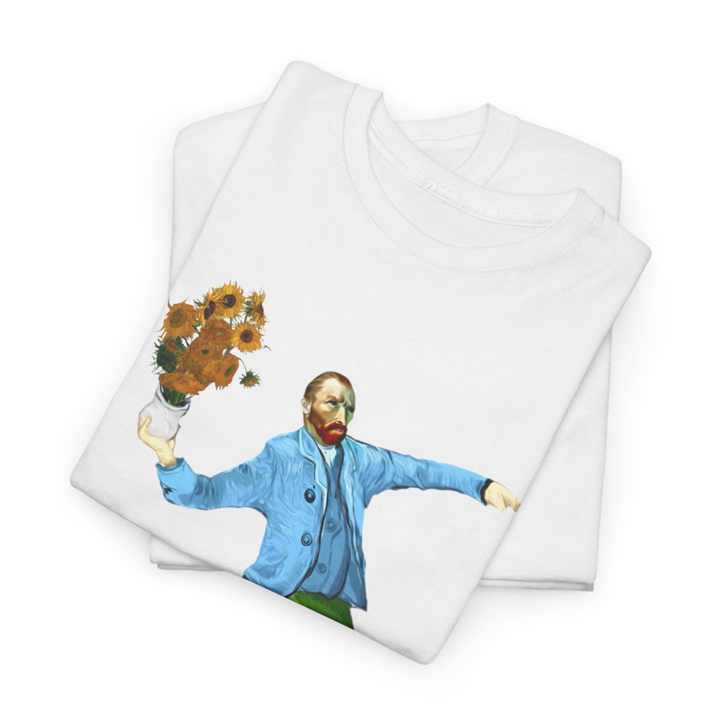 Maglietta Van Gogh, Maglietta Divertente Van Gogh, Sunflower Explosion Unisex Heavy Cotton Tee, Unique Art Design