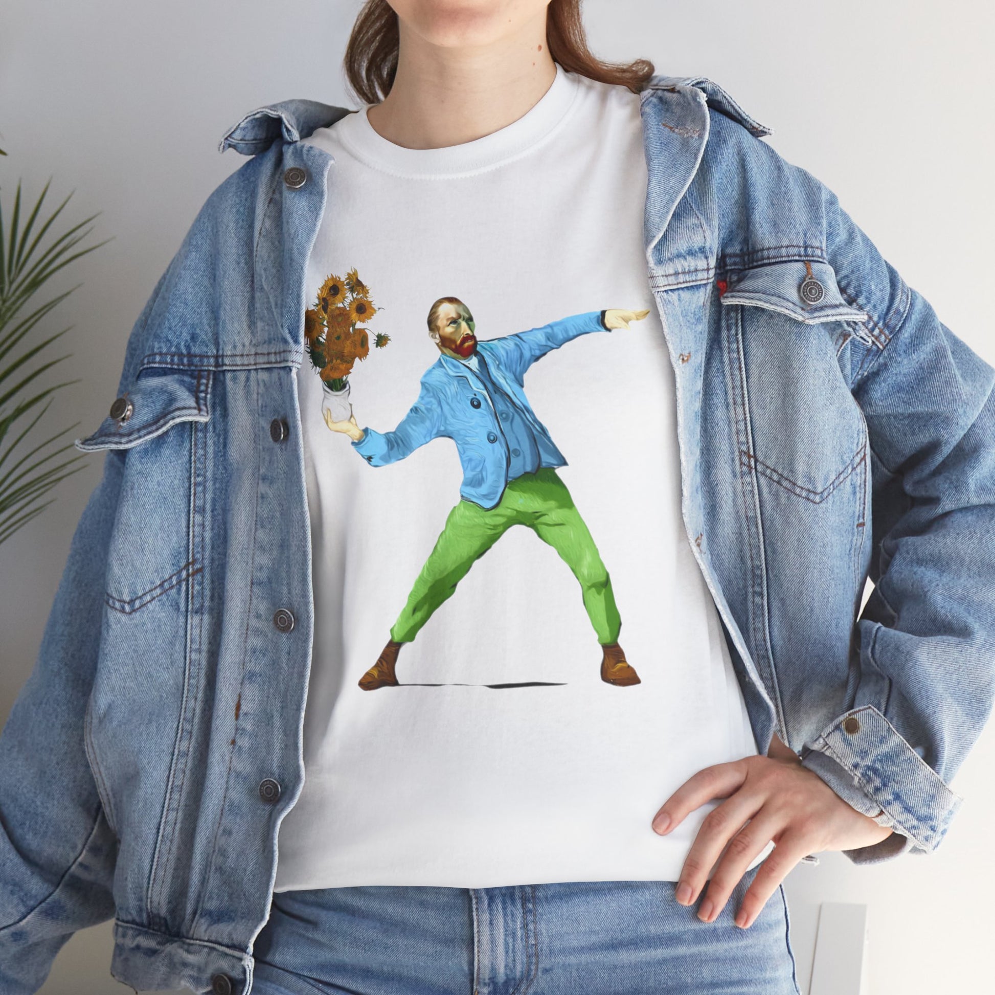 Maglietta Van Gogh, Maglietta Divertente Van Gogh, Sunflower Explosion Unisex Heavy Cotton Tee, Unique Art Design